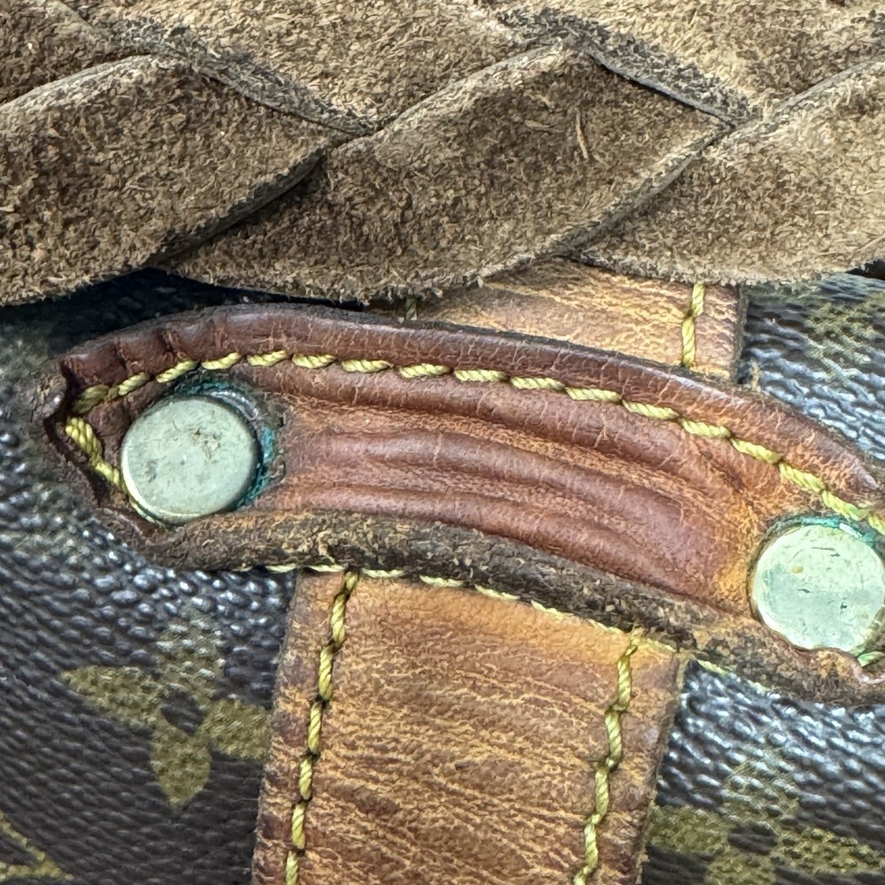 Vtg Boho Upcycled Louis Vuitton Monogram Fringe Crossbody Bag Western with Charm - Picture 16 of 16
